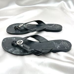 Tory Burch Thora Thong Black Patent Leather Flat Sandals Women's Size 7M